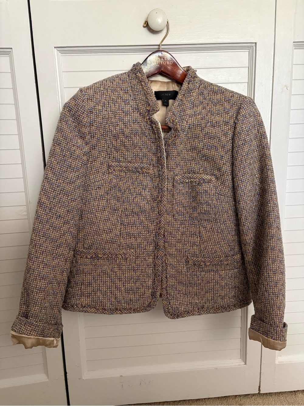 J. Crew Multicolor Tweed Jacket with Purple & Tan Accents